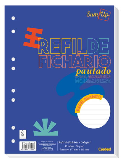 Refil Caderno Argolado - Credeal - Branco Pautado Colegial 40 Fl