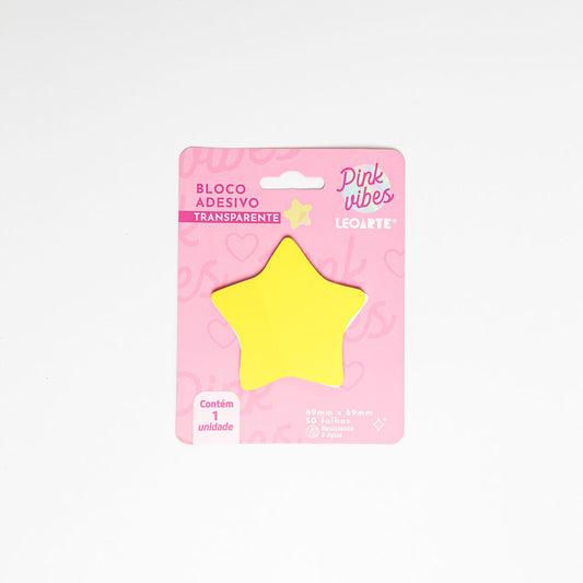 Bloco Adesivo Transparente - LeoArte - Estrela Amarela Pink Vibes 72x72mm 50F