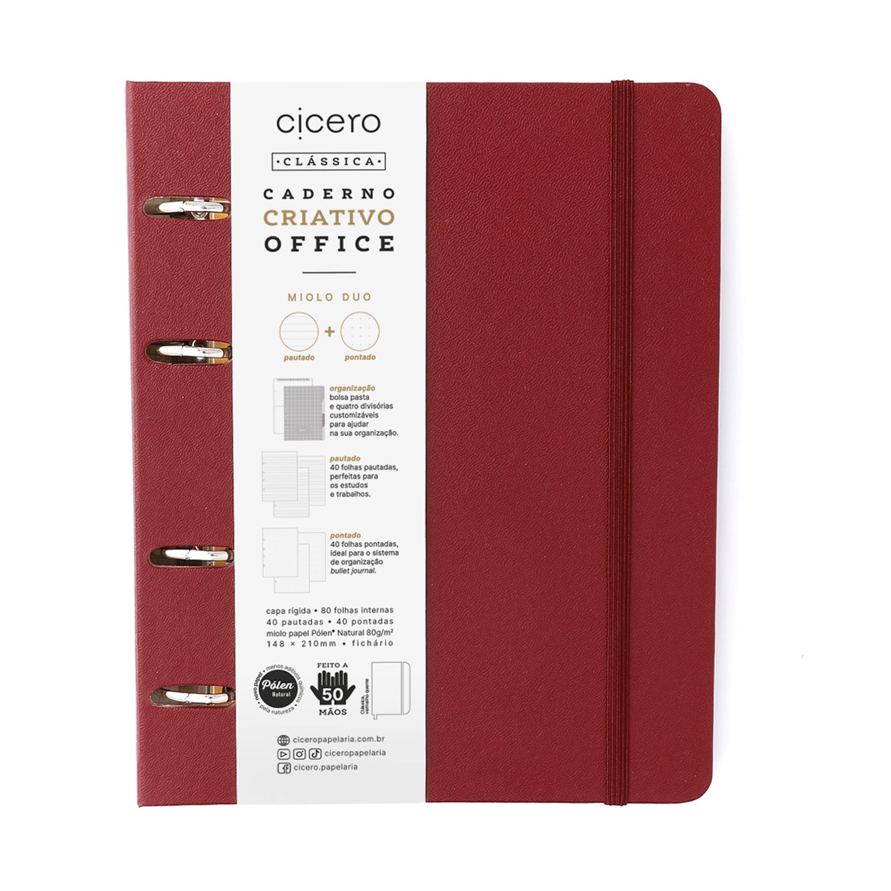 Caderno Criativo Argolado - Cícero - Office Duo Clássica Pautado & Pontado A5 Vermelho Quente