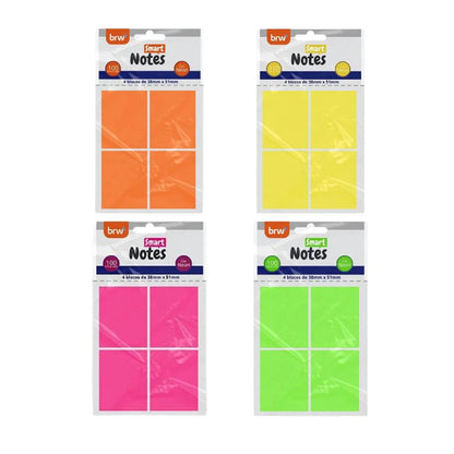 Blocos de Notas Adesivas - BRW - Smart Notes Neon 4 Bl 38mm x 51mm