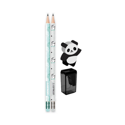 Kit lápis, borracha e apontador Panda