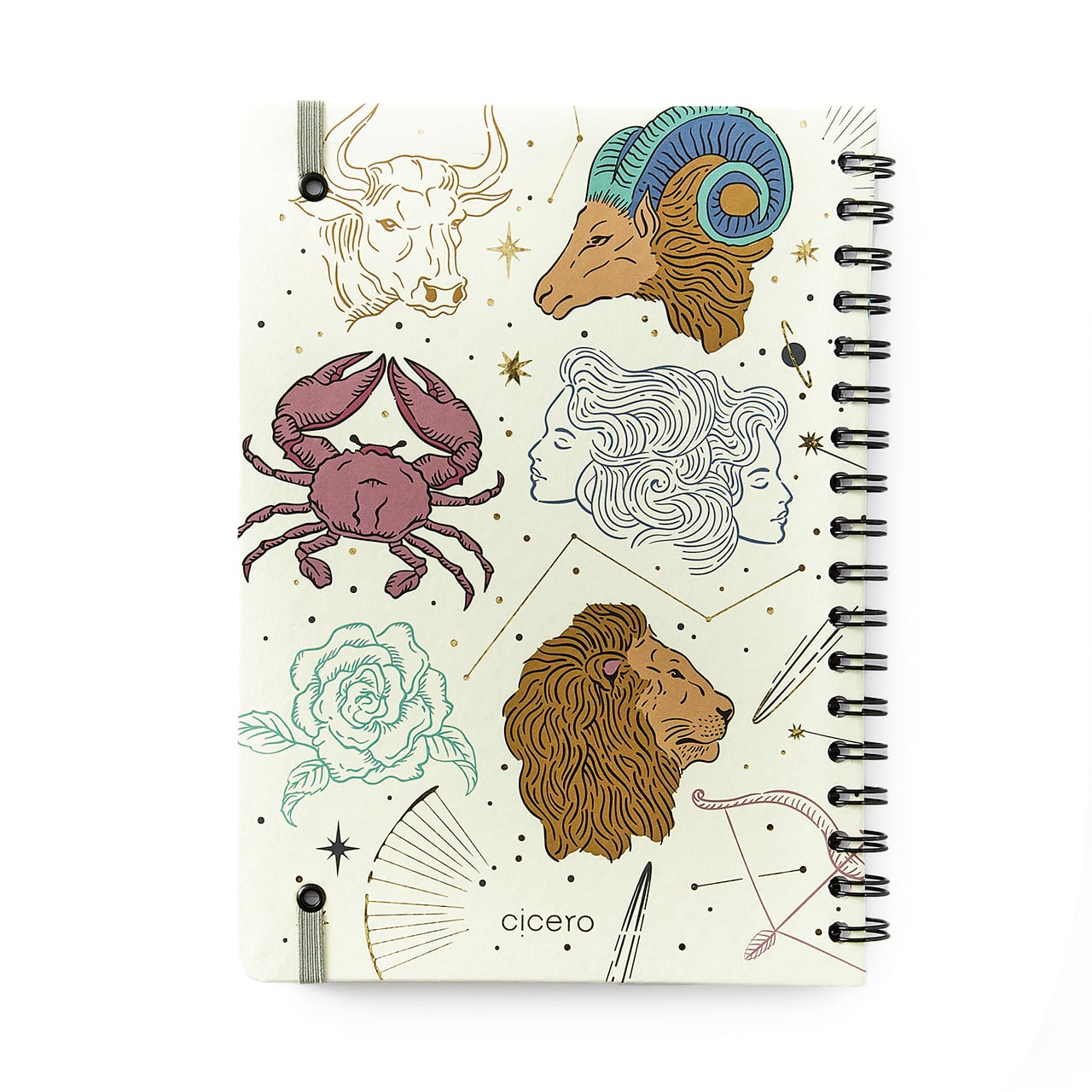 Caderno Wire-o 17x24cm - Cícero - Pautado Astral Cartas Do Zodíaco Branco