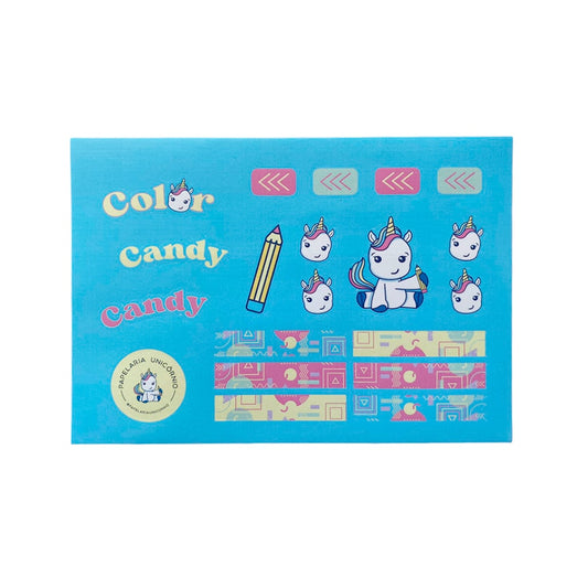 Cartela de Adesivos - Papelaria Unicórnio - Candy Colors  A6