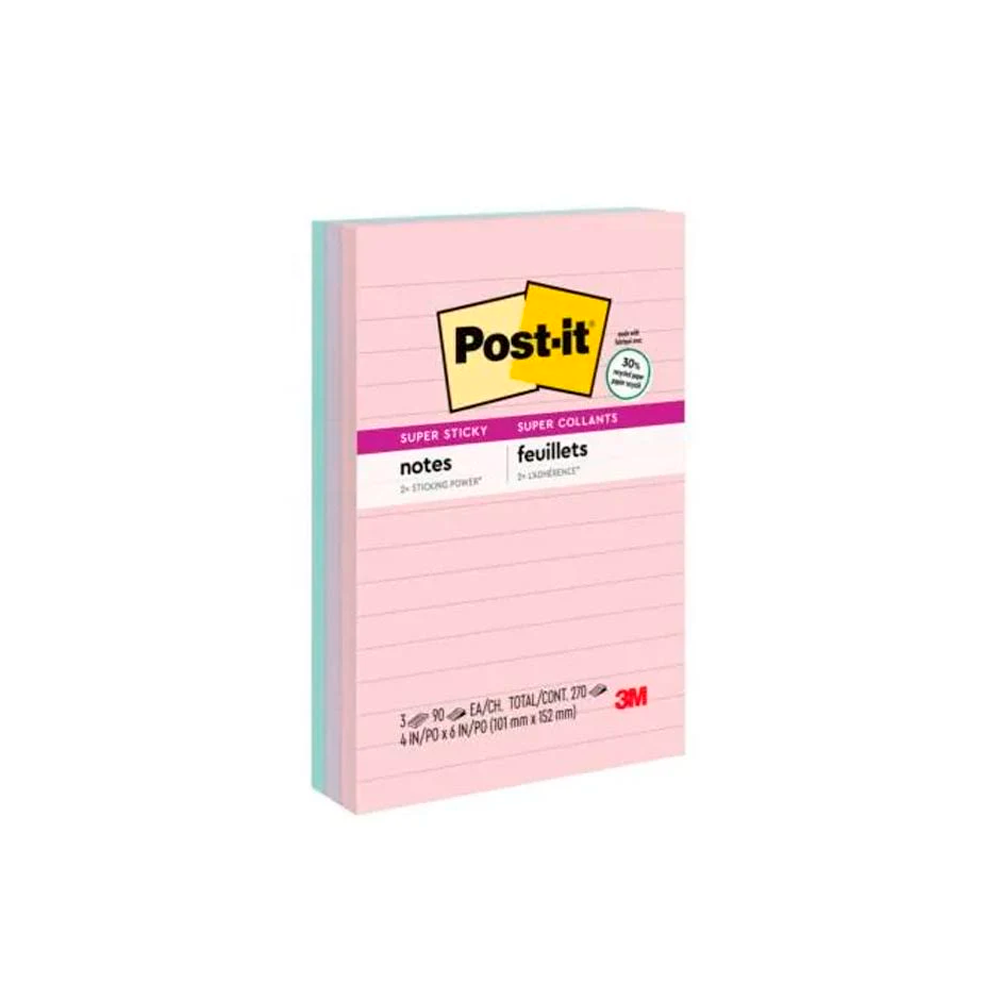 Bloco Adesivo - Post-It 3M - Pautado 101x152mm 3 Bl c/ 90 Folhas Coleção Viajar