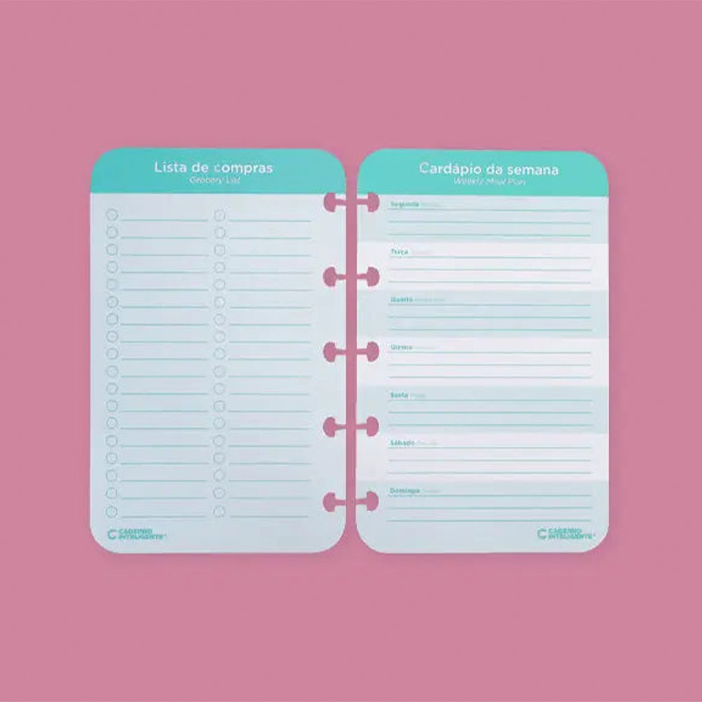 Cardápio da Semana - Caderno Inteligente - Meals & Grocery List 85mm x135mm 40 Folhas 120g/m