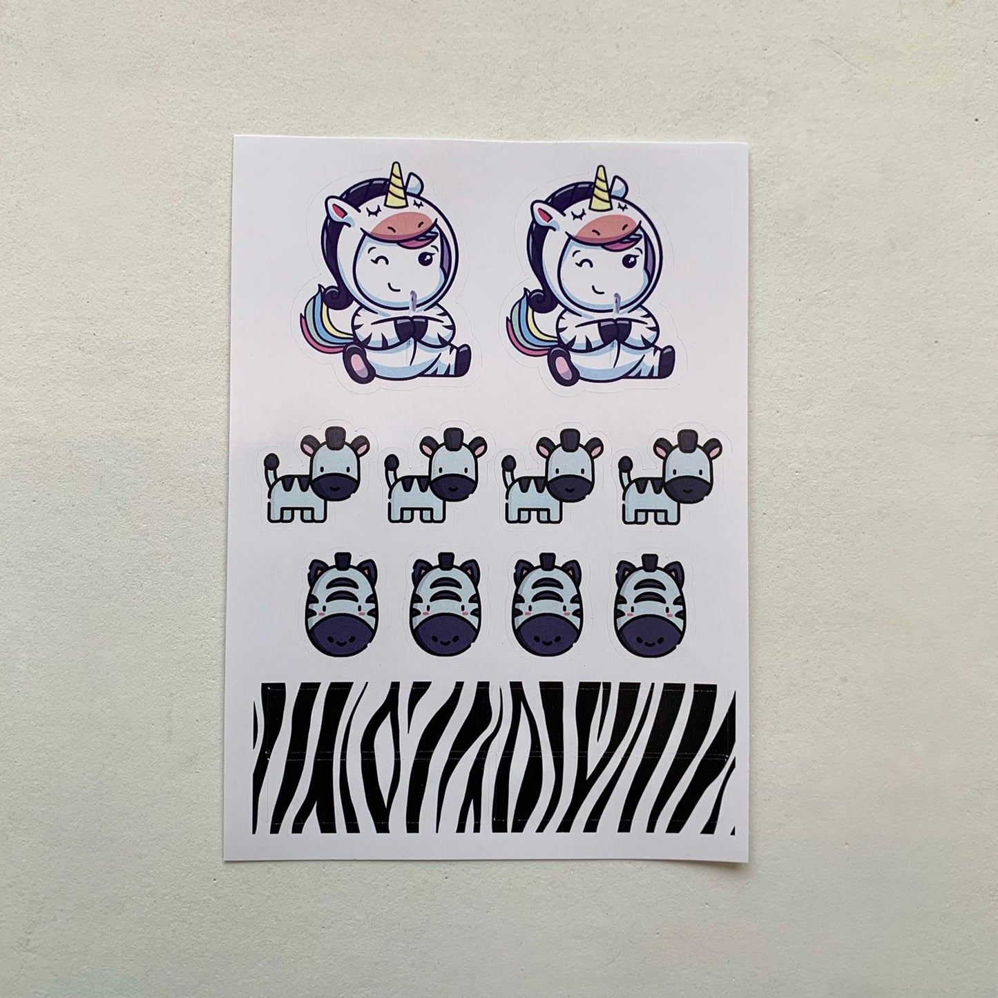 Cartela de Adesivos - Papelaria Unicórnio - Zebra