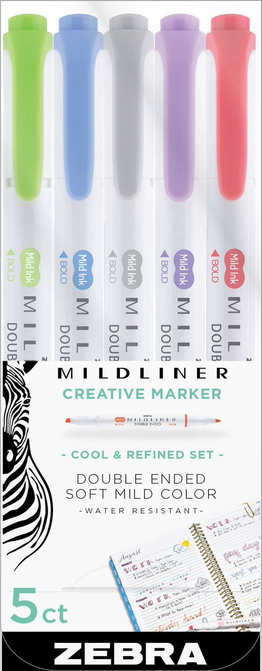 Marca-Texto - Zebra - Ponta Dupla Mildliner 5 Cores  Cool & Refined Set