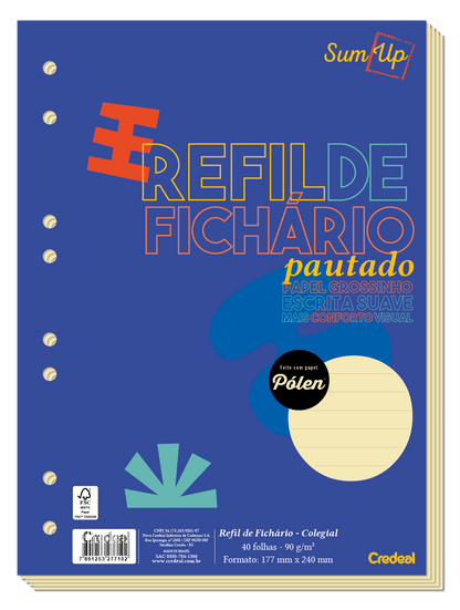 Refil Caderno Argolado - Credeal - Pólen Pautado Colegial 40 Fl