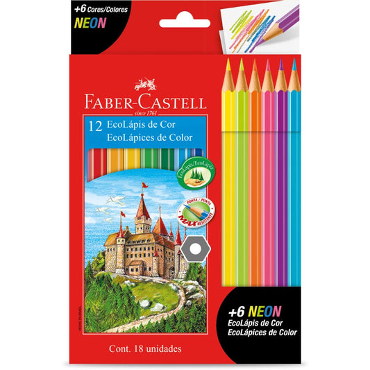 Lápis de Cor - Faber-Castell - 12 Cores + 6 Cores Neon