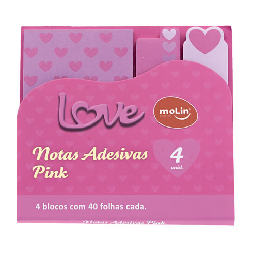 Bloco de Notas Adesivas - Molin - Love Pink 4 Blocos c/ 40 Folhas