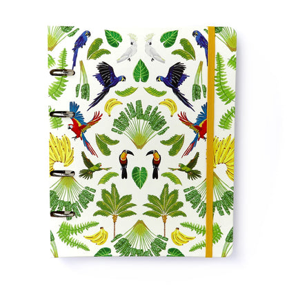 Caderno Criativo Argolado Pássaros Pautado 17x24 Floresta Tropical Branco