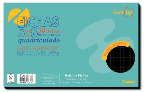Fichas - Credeal - Preto Quadriculado 50 Fl 5x8