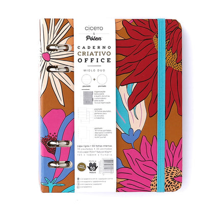 Caderno Criativo Argolado - Cícero - Office Duo Pólen Pautado & Pontado A6 Tropicália Caramelo