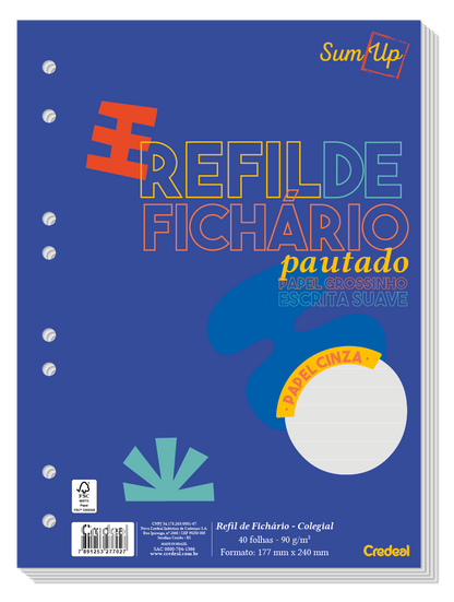 Refil Caderno Argolado - Credeal - Cinza Pautado Colegial 40 Fl