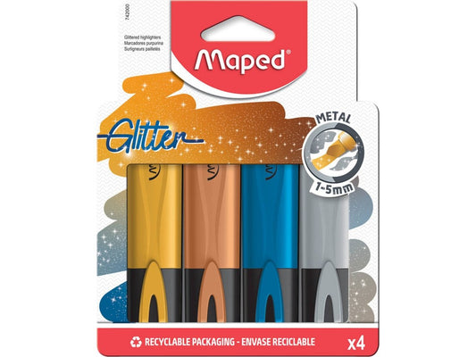 Marca Texto - Maped - Glitter Metal Estojo com 4 Cores