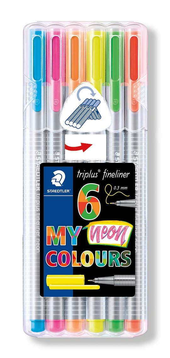 Caneta Fineliner - Staedtler - 0,3mm - 6 Cores Triplus Neon