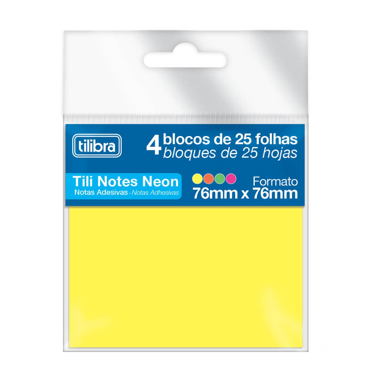 Bloco Adesivo - Tilibra - Tili Notes 4 Cores Neon 76mm x 76mm