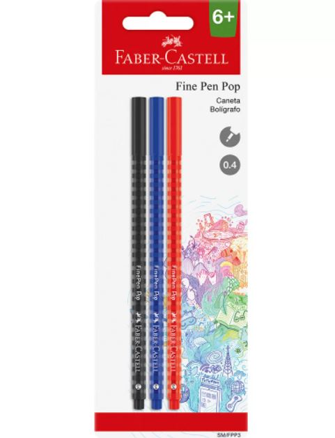 Caneta Fine Pen Pop 0.4mm - Faber-Castell - Blister com 3 Cores