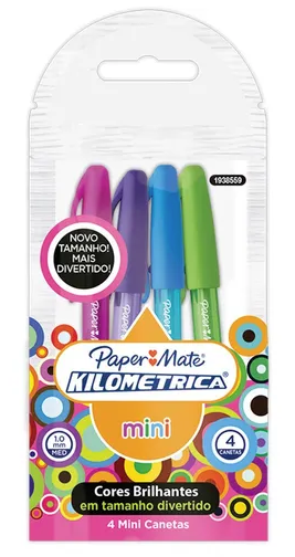 Caneta Esferográfica - Paper Mate - Kit 4 Mini Kilométrica c/ Tampa Colorz