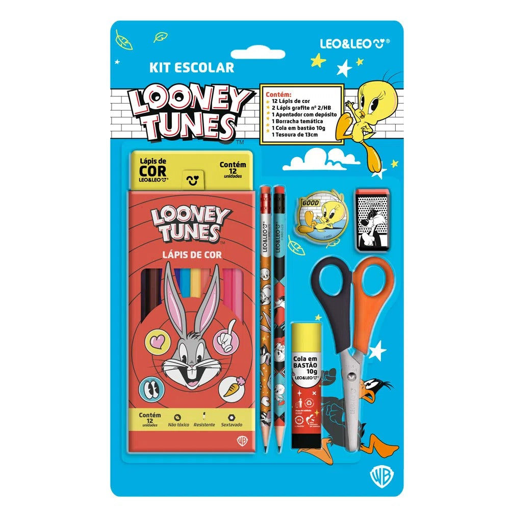 Kit Escolar - Leo&Leo- Looney Tunes c/ 7 itens