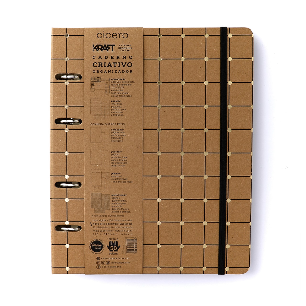 Caderno Criativo Argolado Kraft Pautado 17x24 Linha e Ponto