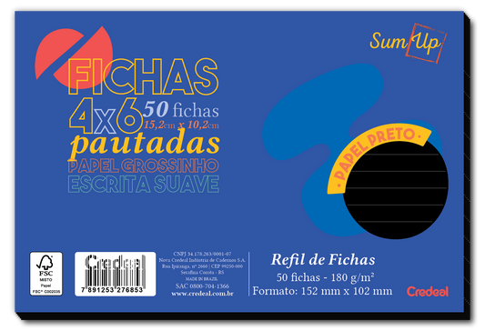 Fichas - Credeal - Preto Pautado 50 Fl 4x6