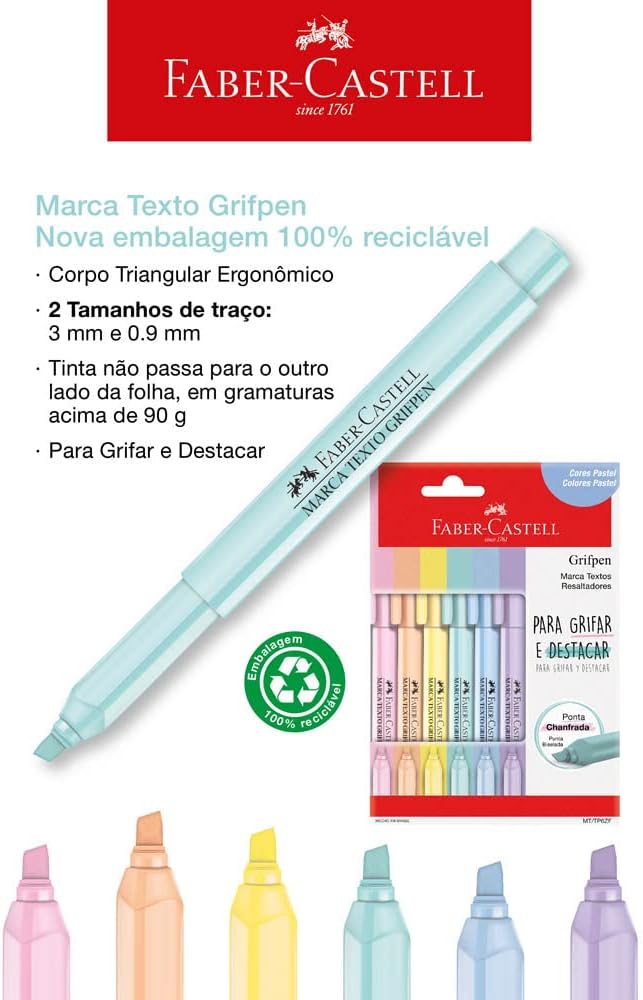 Marca Texto - Faber-Castell - Grifpen Estojo com 6 unidades Tons Pastel