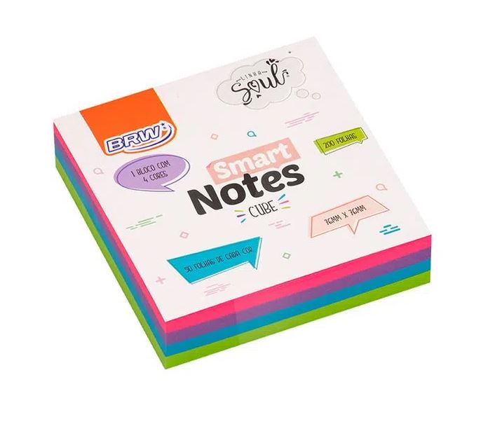 Bloco Adesivo - BRW - Smart Notes Cube Colorido Soul 200Fl