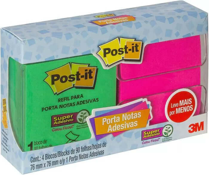 Porta Bloco de Notas Adesivas - Post-it 3M - Porta Post-it + 4 Blocos de 90FLS