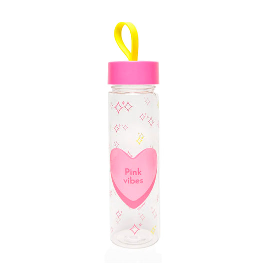 Garrafa Plástica Transparente - LeoArte - Pink Vibes 500ml