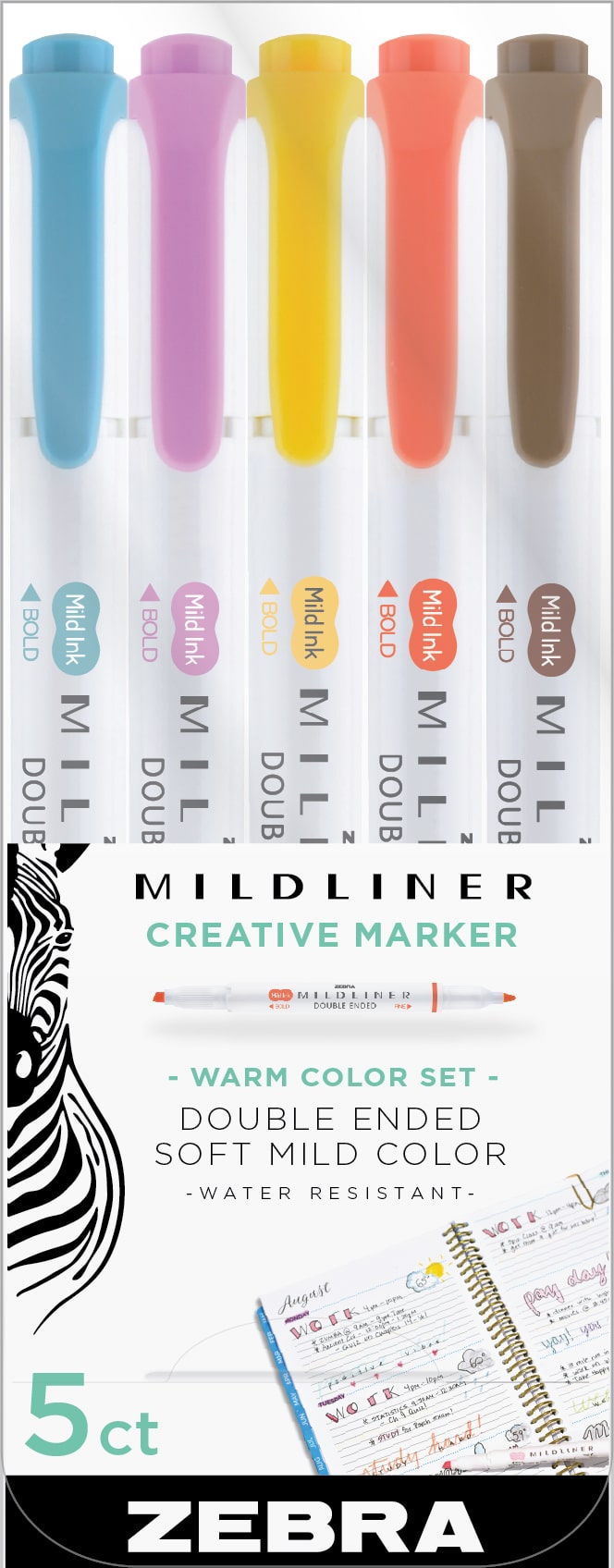 Marca-Texto - Zebra - Ponta Dupla Mildliner 5 Cores  Warm Color Set