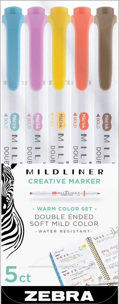 Marca-Texto - Zebra - Ponta Dupla Mildliner 5 Cores  Warm Color Set