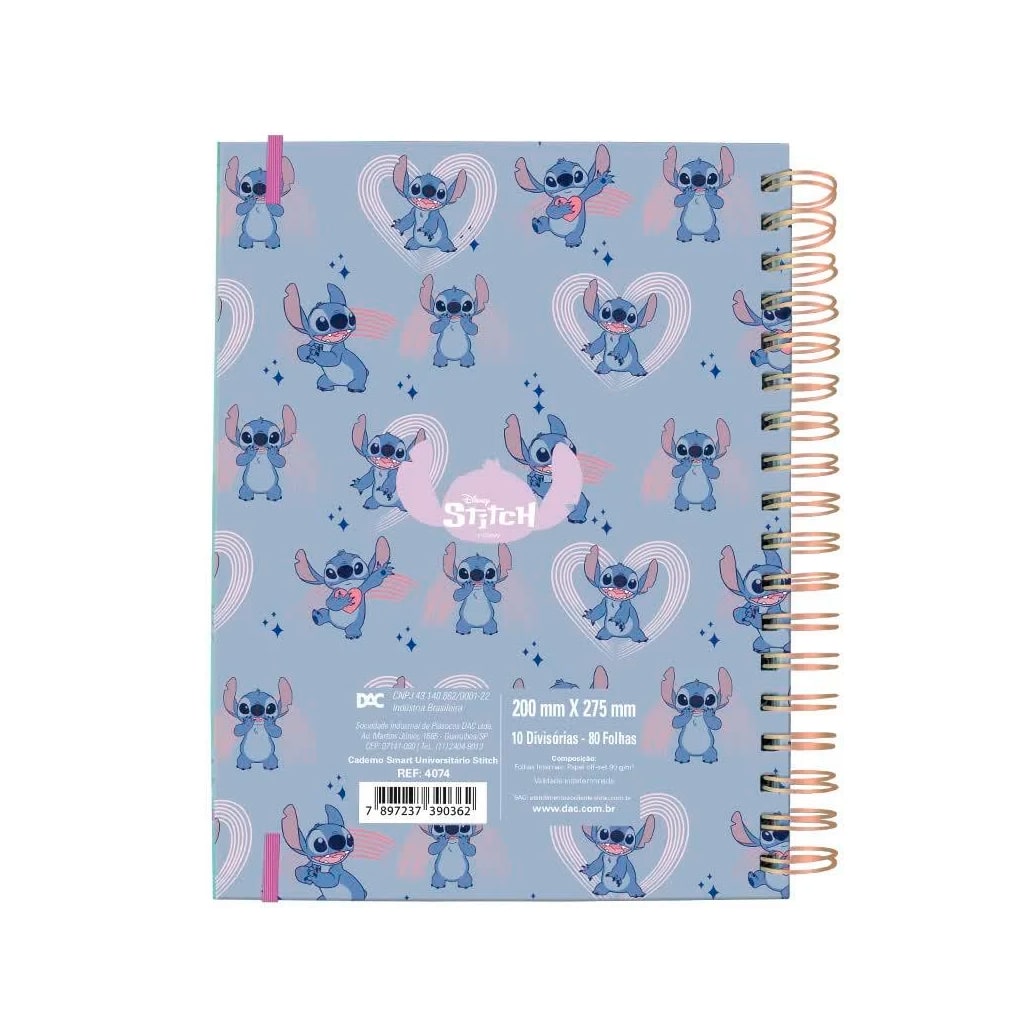 Caderno Smart Universitário - DAC - Stitch 80  Folhas 90g/m² c/ 10 Divisórias Nova Estampa