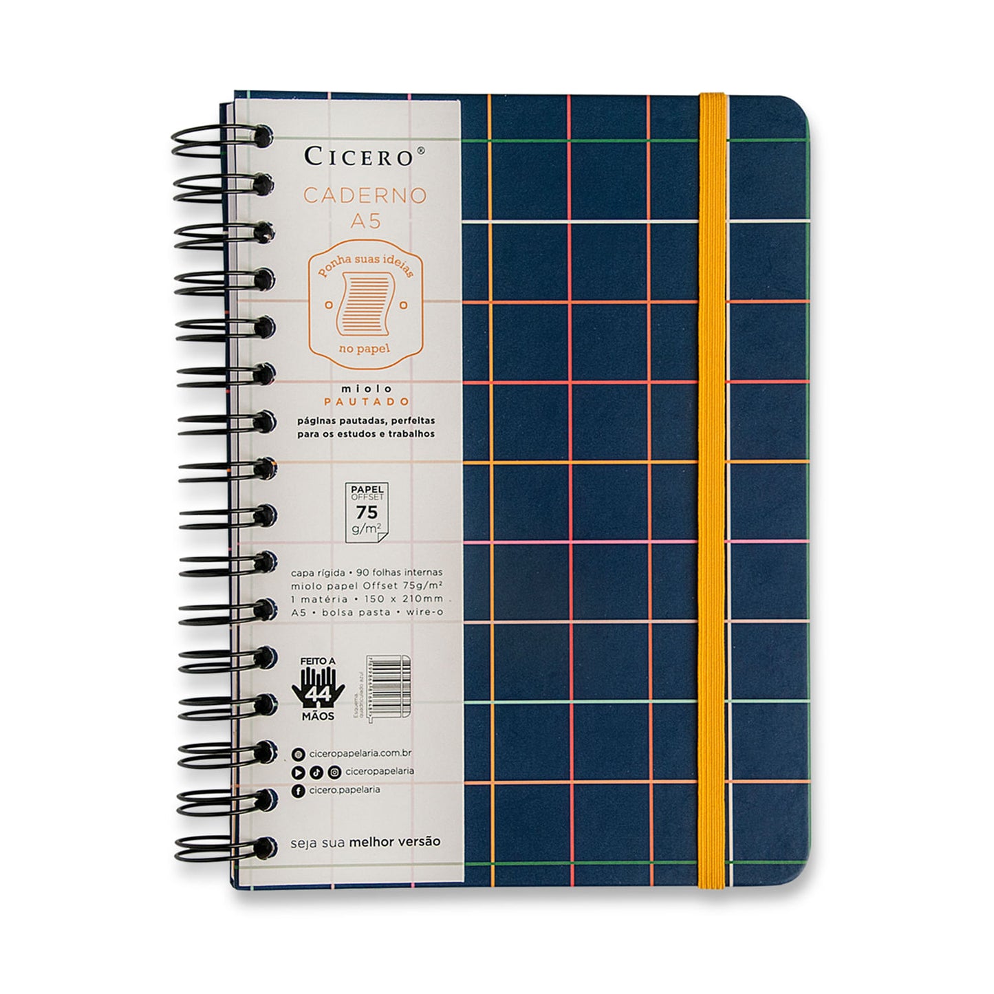 Caderno A5 Wire-o - Cícero - Pautado Quadriculado Azul