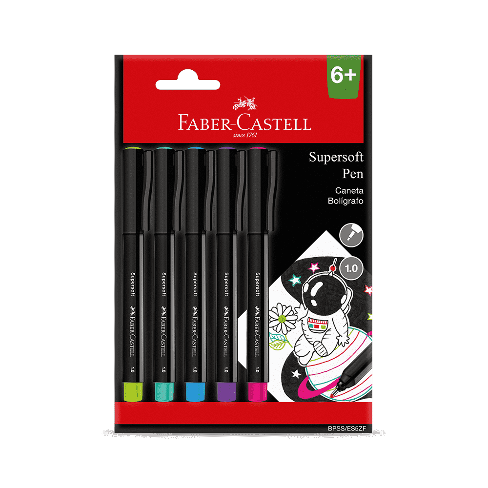 Caneta Fineliner - Faber-Castell - 5 Cores Supersoft Pen 1.0