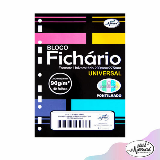 Bloco Fichário Merci Universitário Pontilhado Universal Cores Candy - 40 folhas