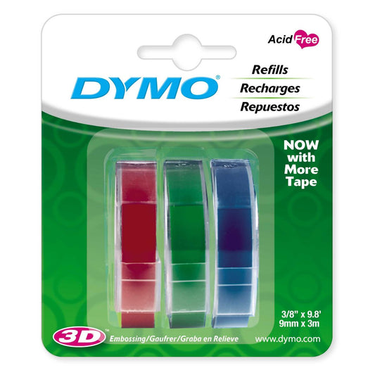 Fita Vinilica - Dymo - 9mm x 3m Verde/Vermelho/Azul