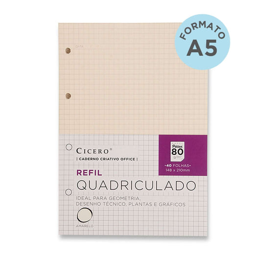 Refil Caderno Argolado - Cícero - Office Quadriculado 40 folhas Pólen 80g A5