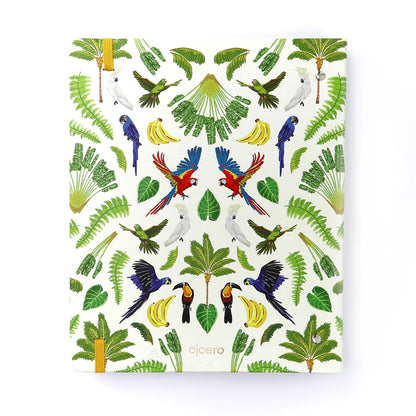 Caderno Criativo Argolado Pássaros Pautado 17x24 Floresta Tropical Branco