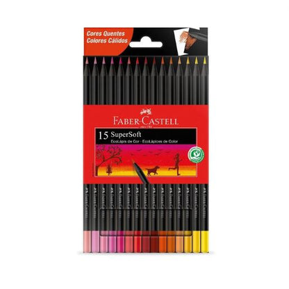 Lápis de Cor - Faber-Castell - EcoLápis Supersoft - 15 Cores Quentes