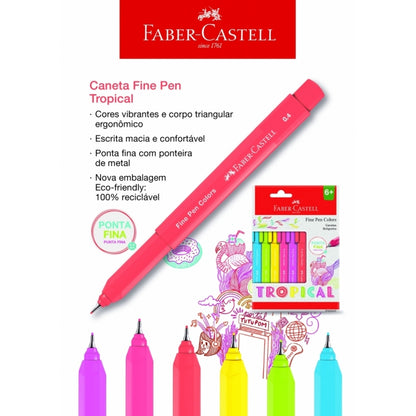 Caneta Fineliner 0.4mm - Faber-Castell - Tropical 6 Cores