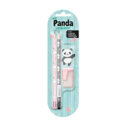 Kit lápis, borracha e apontador Panda