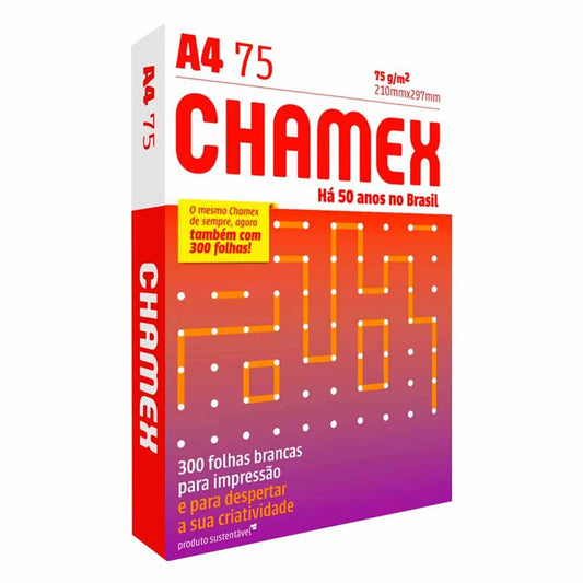Papel A4 - Chamex - 210x297 75g/m² Pacote c/ 300 Folhas - frente