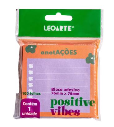 Bloco Adesivo - Leo&Leo - Positive Vibes  Flor Anotações 76X76mm