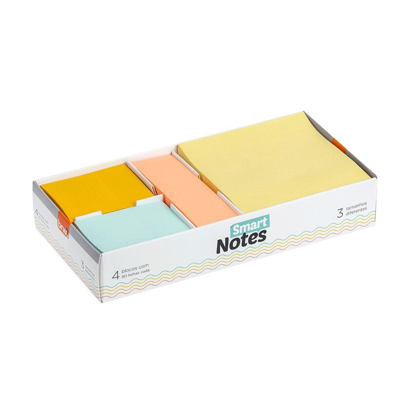 Bloco Adesivo - BRW - Smart Notes Enjoy Caixa c/ 4 Blocos de 80 Folhas