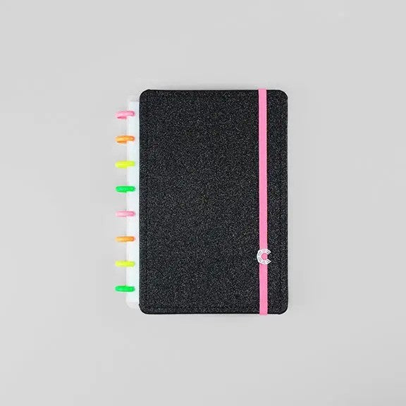 Caderno A5 - Caderno Inteligente - Let's Glitter Neon Black 80 Folhas 90g/m²