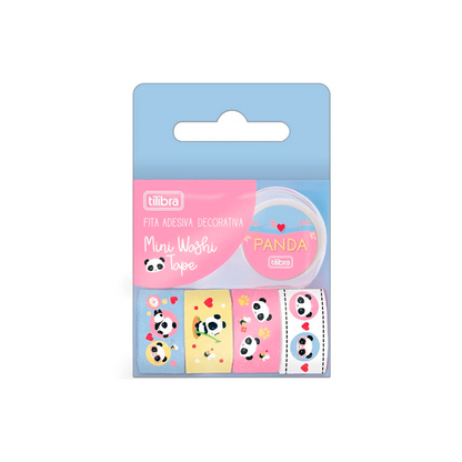 Mini Washi Tape - Tilibra - Panda 5 Rolos 12mmx3m c/ Dispenser