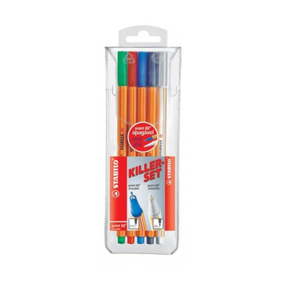 Caneta Fineliner Point88 Killer-set - Stabilo - Estojo c/ 4 Cores e 1 Apagável