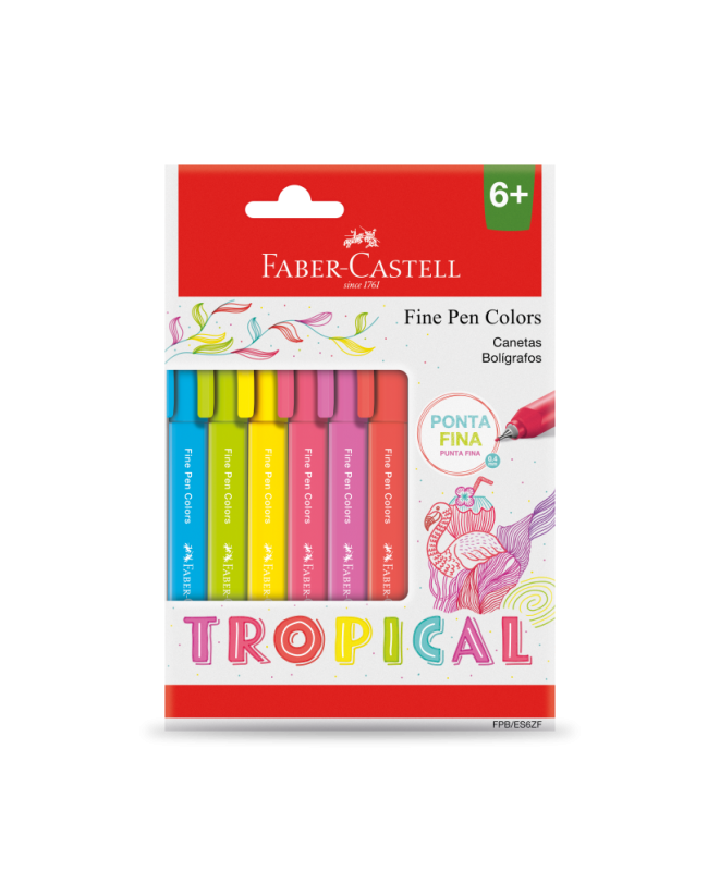 Caneta Fineliner 0.4mm - Faber-Castell - Tropical 6 Cores