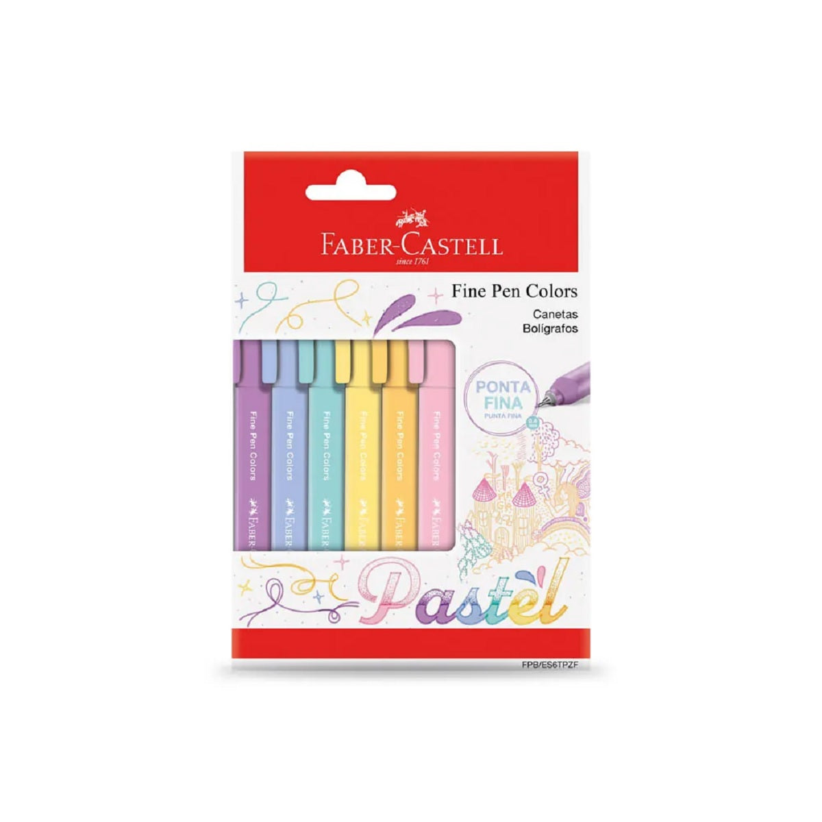 Caneta Fineliner - Faber-Castell - Fine Pen Colors 6 Cores Pastel